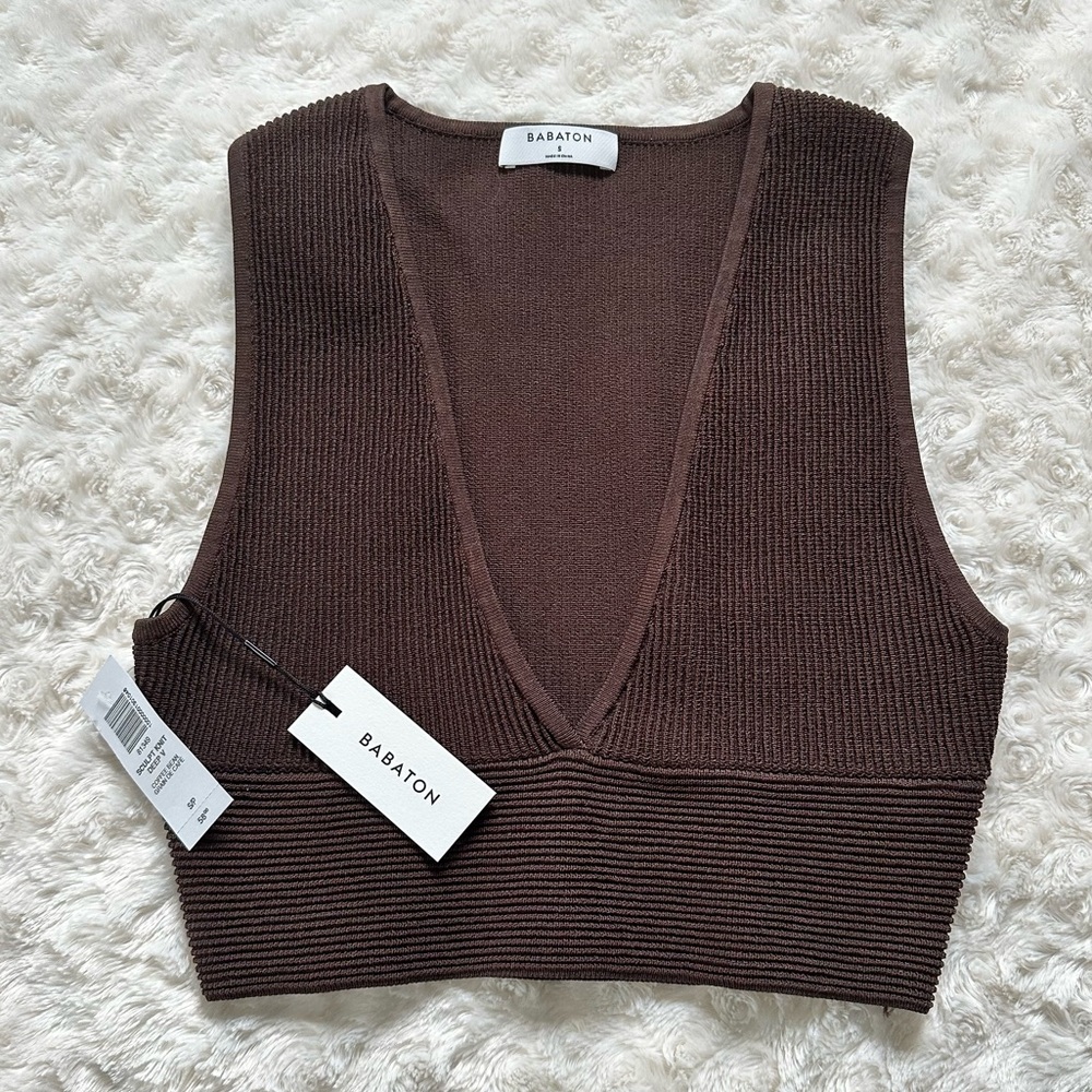 Aritzia Babaton Sculpt Knit Deep V Tank in Coffee Bean, size S